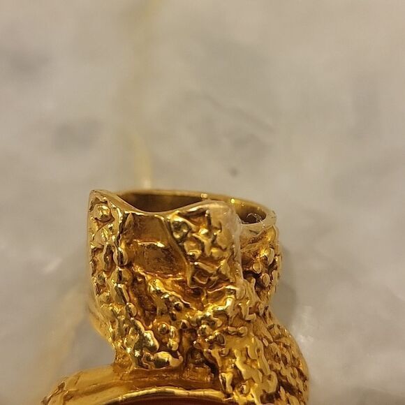 NWT Yves Saint Laurent Sz 4 RARE Pink YSL Arty Cabochon Statement 24KT Gold Ring - Picture 10 of 16